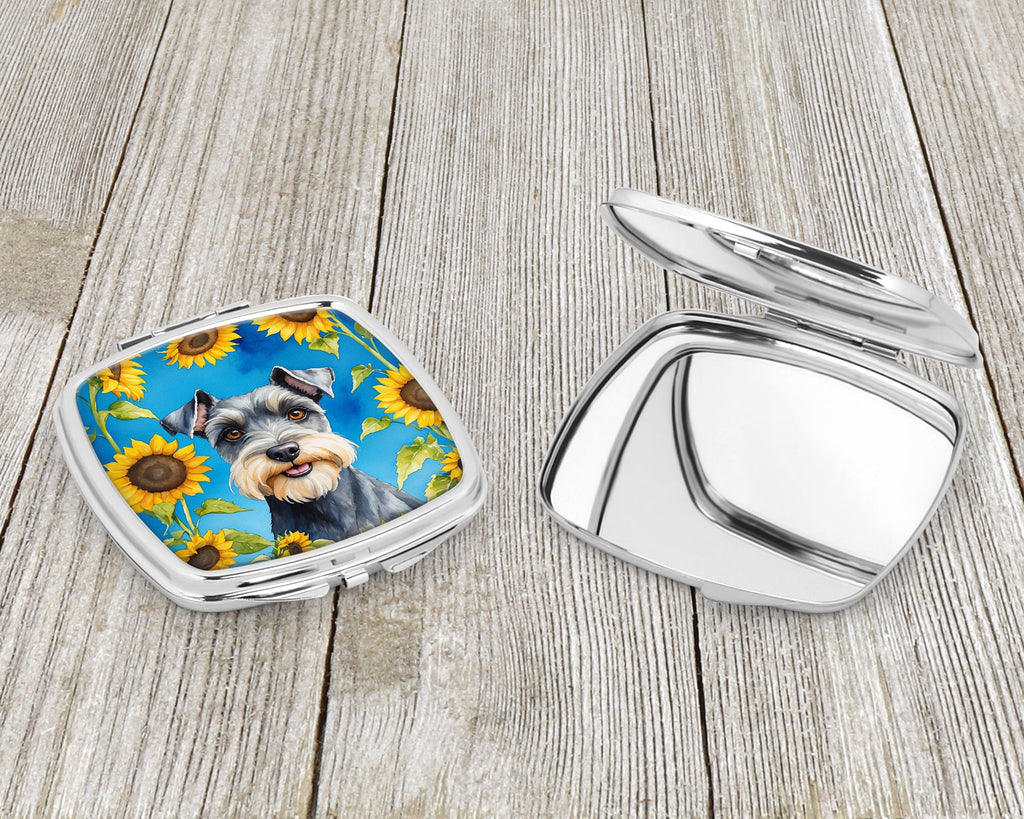 Schnauzer in Sunflowers Compact Mirror Decorative Travel Makeup Mirror for Women Girls Gifts Pocket Makeup Mirror Folding Handheld
