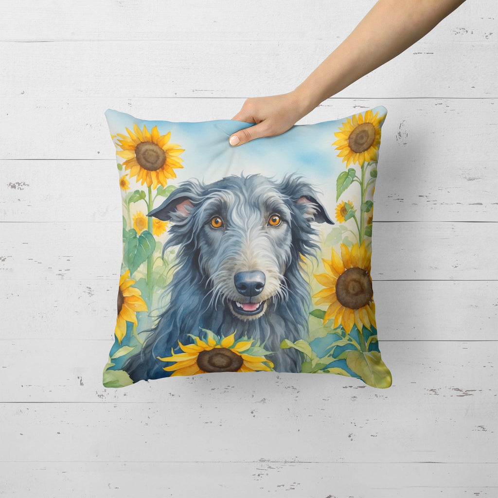 Scottish Deerhound in Sunflowers Decorative Throw Pillow 18x18 Indoor Outdoor Accent Cushion, Fabric Cover with Insert for Sofa, Bed, Porch & Living Room