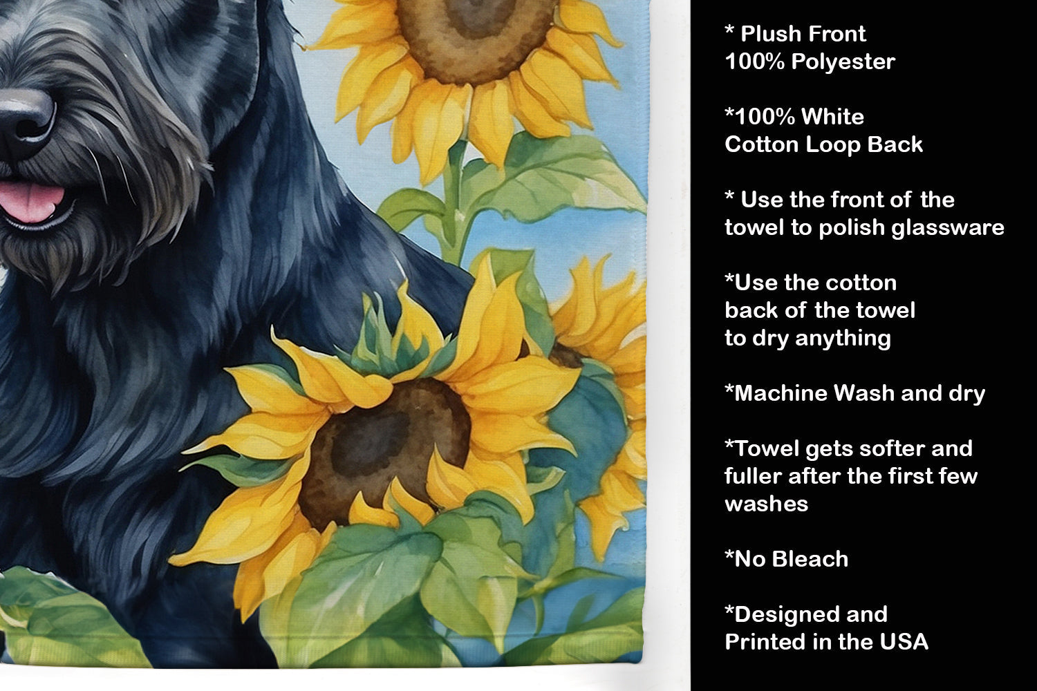 Scottish Terrier in Sunflowers Kitchen Towel Velour Plush Front and Cotton Loop Back Machine Washable