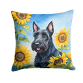 Scottish Terrier in Sunflowers Decorative Throw Pillow 18x18 Indoor Outdoor Accent Cushion, Fabric Cover with Insert for Sofa, Bed, Porch & Living Room