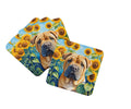 Shar Pei in Sunflowers Foam Coasters Set of 4 Cup Coasters for Indoor Outdoor, Tabletop Protection, Anti Slip, Mouse pad Material