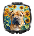 Shar Pei in Sunflowers Compact Mirror Decorative Travel Makeup Mirror for Women Girls Gifts Pocket Makeup Mirror Folding Handheld