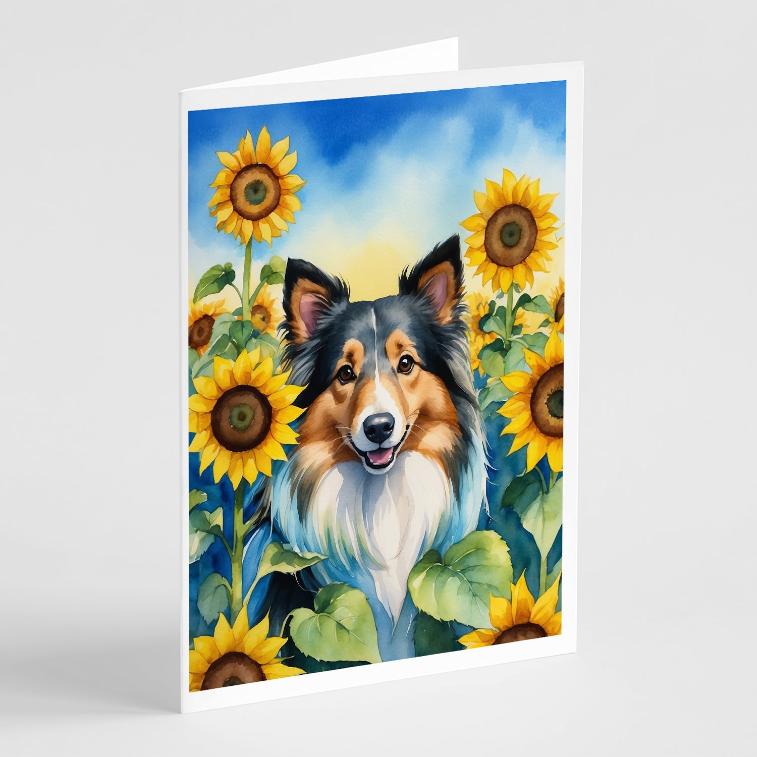 Sheltie in Sunflowers Greeting Cards Pack of 8 Blank Cards with Envelopes Whimsical A7 Size 5x7