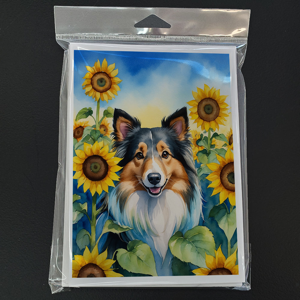 Sheltie in Sunflowers Greeting Cards Pack of 8 Blank Cards with Envelopes Whimsical A7 Size 5x7