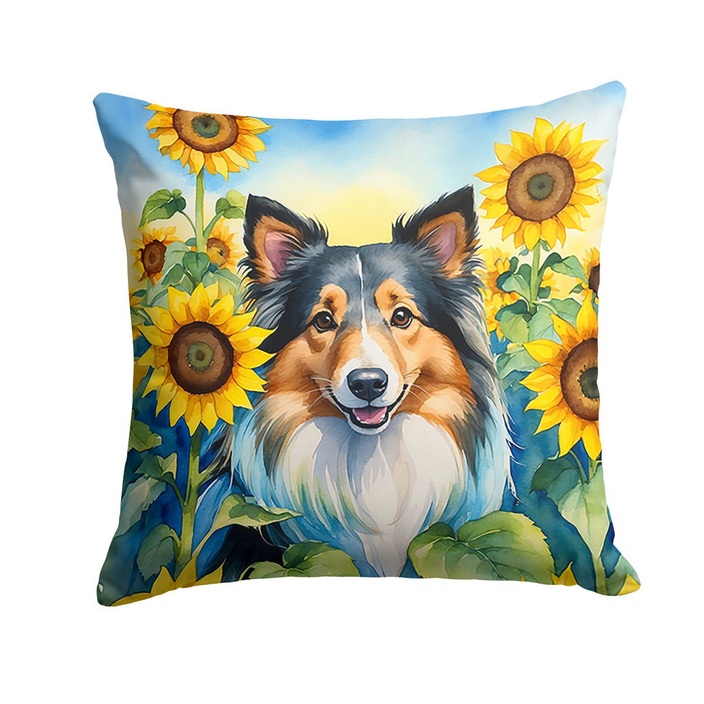 Sheltie in Sunflowers Decorative Throw Pillow 14x14 Indoor Outdoor Accent Cushion, Fabric Cover with Insert for Sofa, Bed, Porch & Living Room