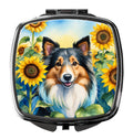 Sheltie in Sunflowers Compact Mirror Decorative Travel Makeup Mirror for Women Girls Gifts Pocket Makeup Mirror Folding Handheld
