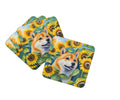 Shiba Inu in Sunflowers Foam Coasters Set of 4 Cup Coasters for Indoor Outdoor, Tabletop Protection, Anti Slip, Mouse pad Material