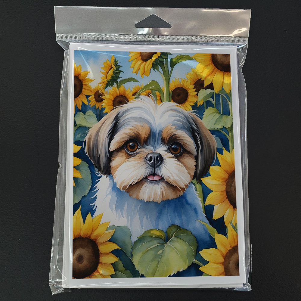 Shih Tzu in Sunflowers Greeting Cards Pack of 8 Blank Cards with Envelopes Whimsical A7 Size 5x7