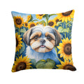 Shih Tzu in Sunflowers Decorative Throw Pillow 14x14 Indoor Outdoor Accent Cushion, Fabric Cover with Insert for Sofa, Bed, Porch & Living Room