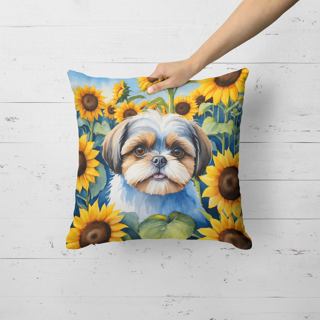Shih Tzu in Sunflowers Decorative Throw Pillow 18x18 Indoor Outdoor Accent Cushion, Fabric Cover with Insert for Sofa, Bed, Porch & Living Room
