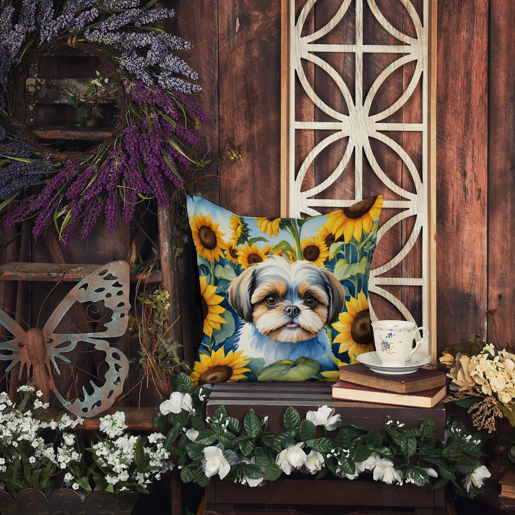Shih Tzu in Sunflowers Decorative Throw Pillow 18x18 Indoor Outdoor Accent Cushion, Fabric Cover with Insert for Sofa, Bed, Porch & Living Room