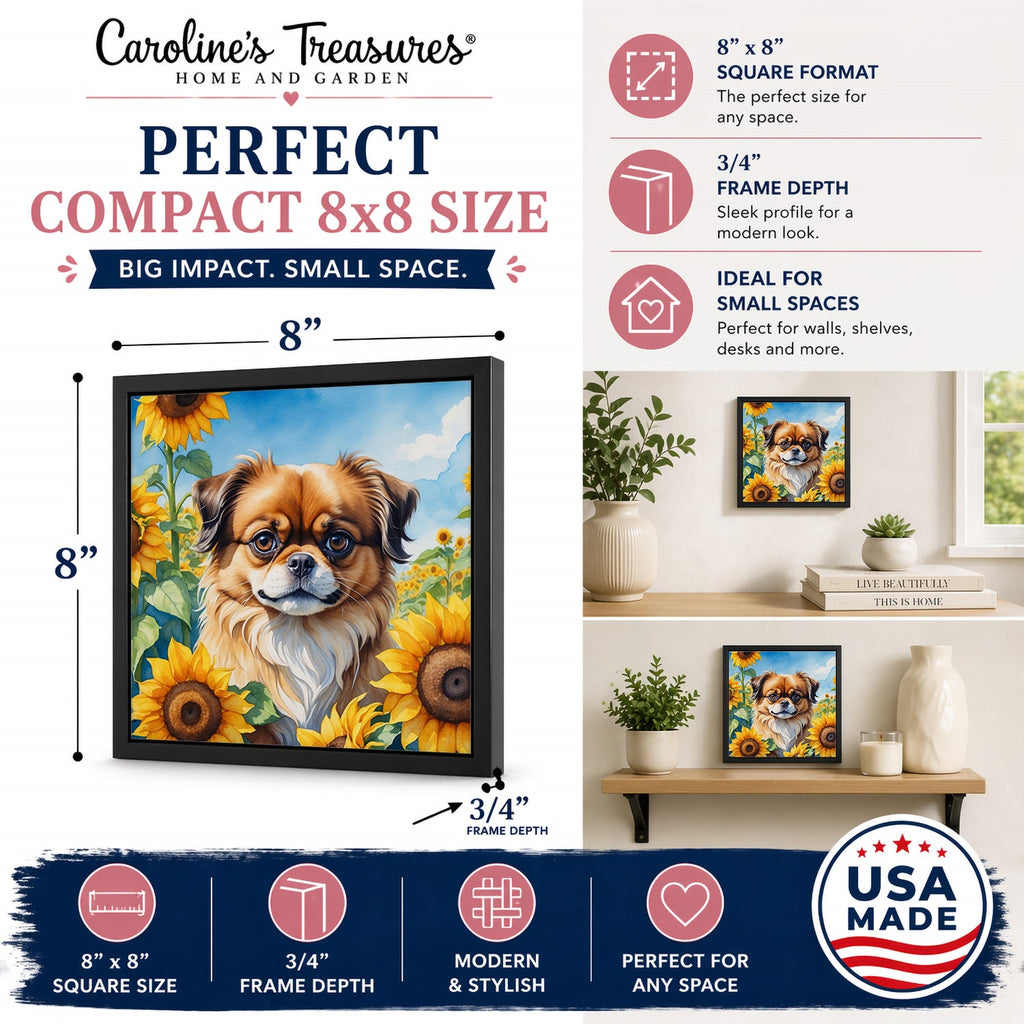 Tibetan Spaniel in Sunflowers Framed Metal Print Bathroom, Kitchen, Office, Home Decor Wall Art Ready to Hang, Square, 8X8