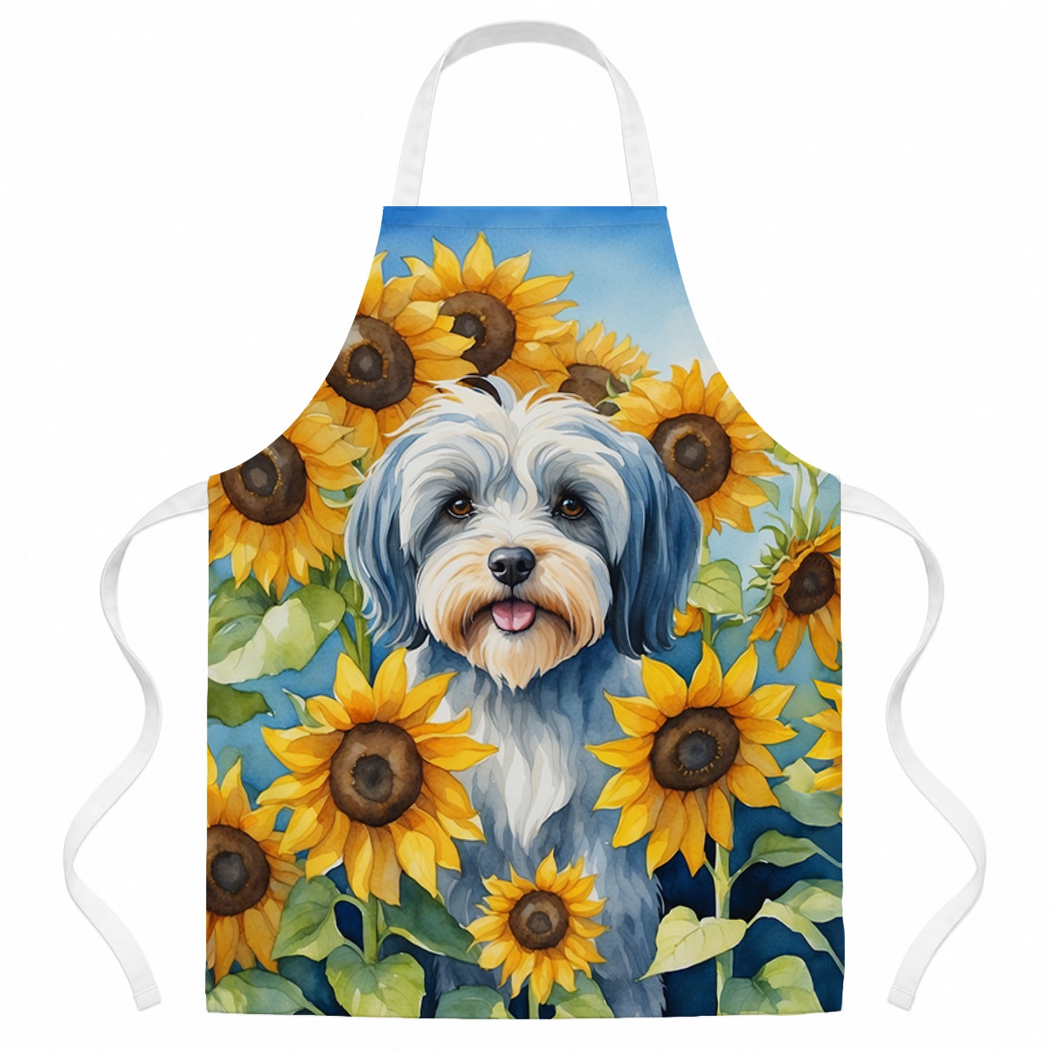 Tibetan Terrier in Sunflowers Apron Cooking Kitchen Server Baking Crafts Gardening for Adult Women Men, Unisex, Large, Multicolor