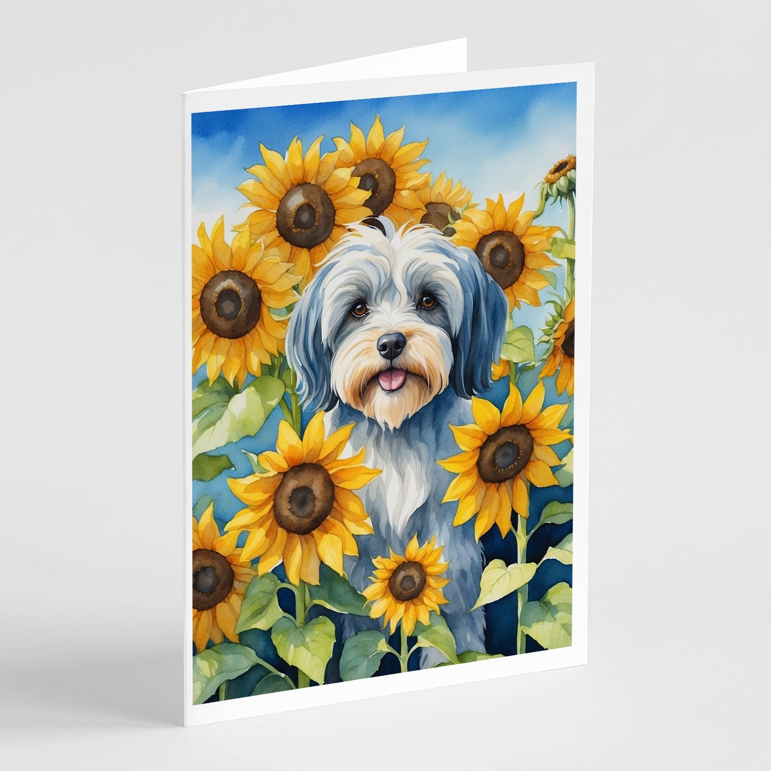 Tibetan Terrier in Sunflowers Greeting Cards Pack of 8 Blank Cards with Envelopes Whimsical A7 Size 5x7