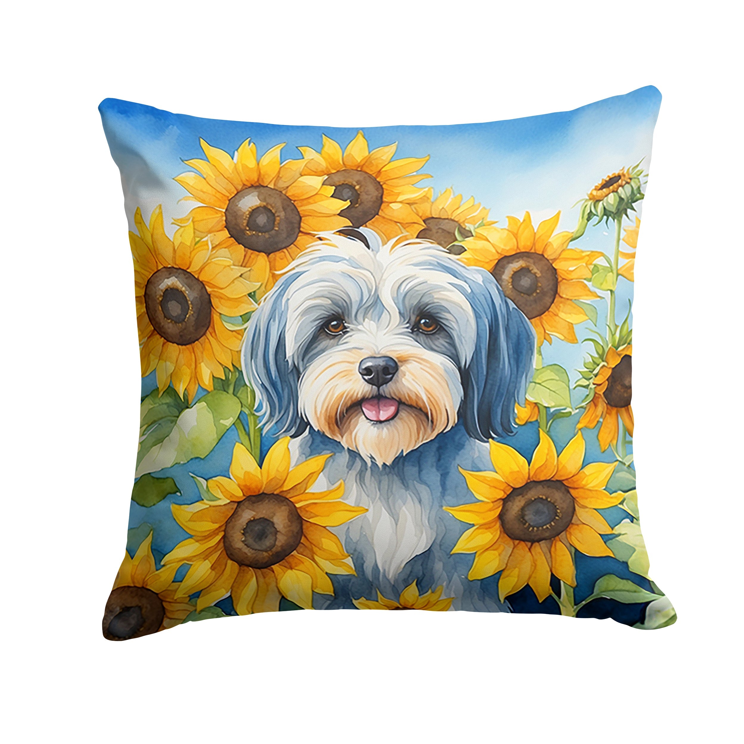 Tibetan Terrier in Sunflowers Decorative Throw Pillow 18x18 Indoor Outdoor Accent Cushion, Fabric Cover with Insert for Sofa, Bed, Porch & Living Room