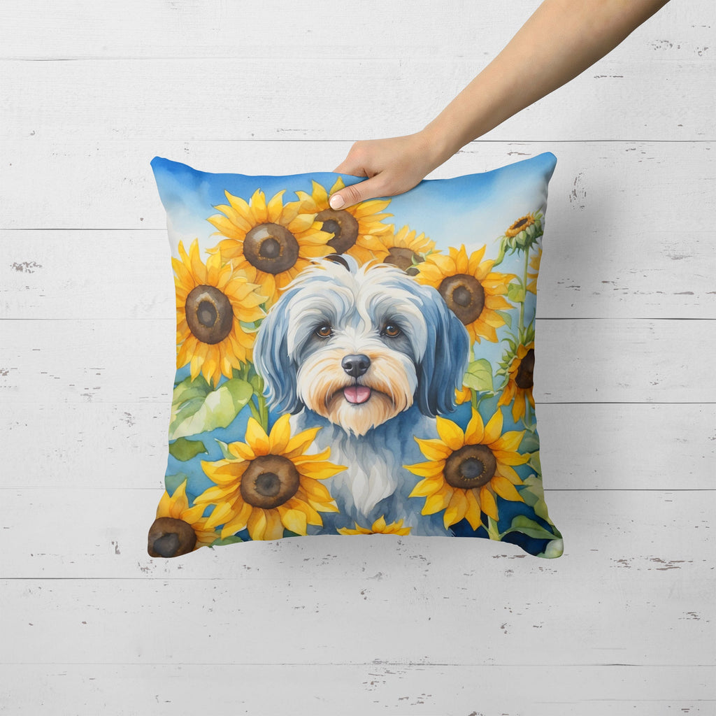 Tibetan Terrier in Sunflowers Decorative Throw Pillow 18x18 Indoor Outdoor Accent Cushion, Fabric Cover with Insert for Sofa, Bed, Porch & Living Room