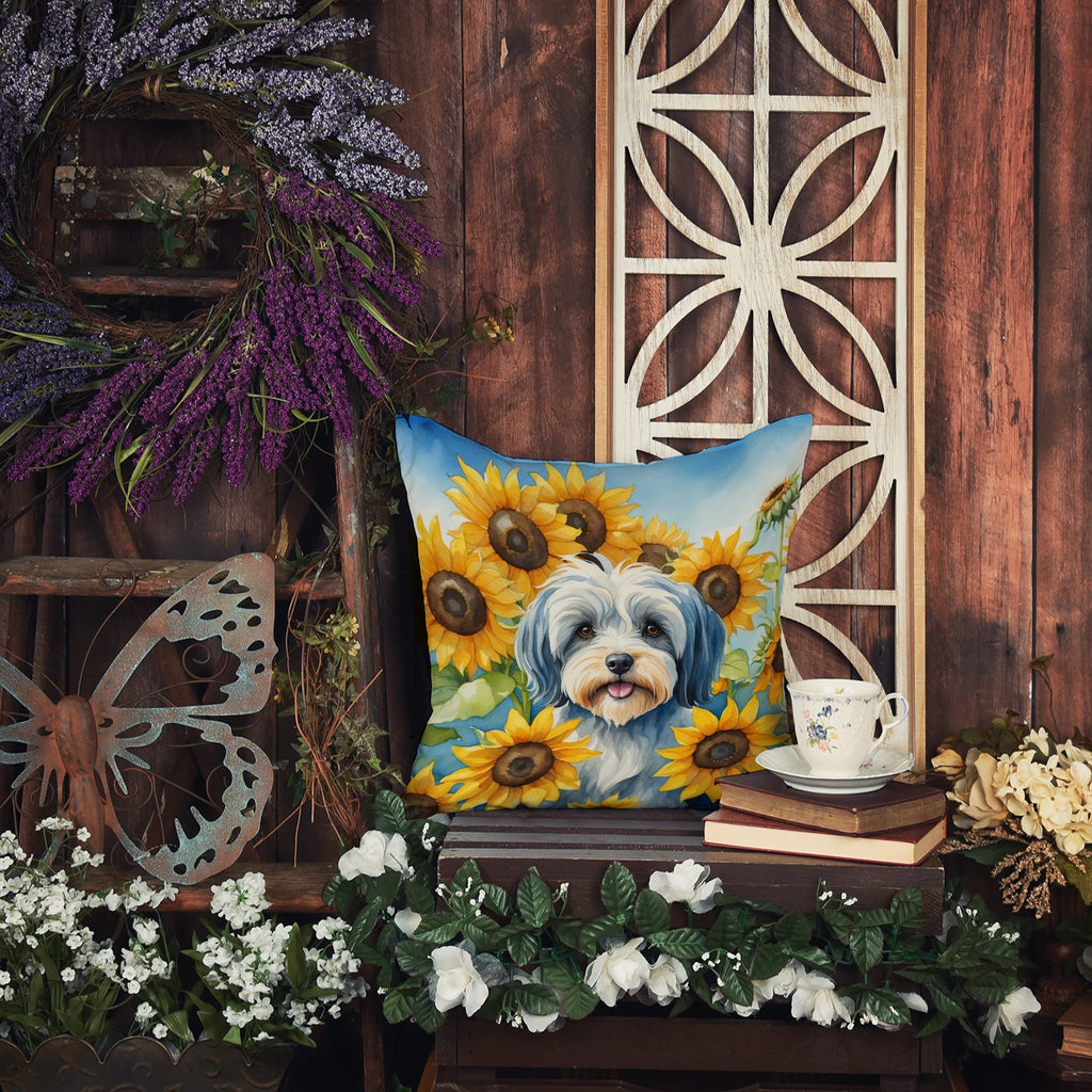 Tibetan Terrier in Sunflowers Decorative Throw Pillow 18x18 Indoor Outdoor Accent Cushion, Fabric Cover with Insert for Sofa, Bed, Porch & Living Room