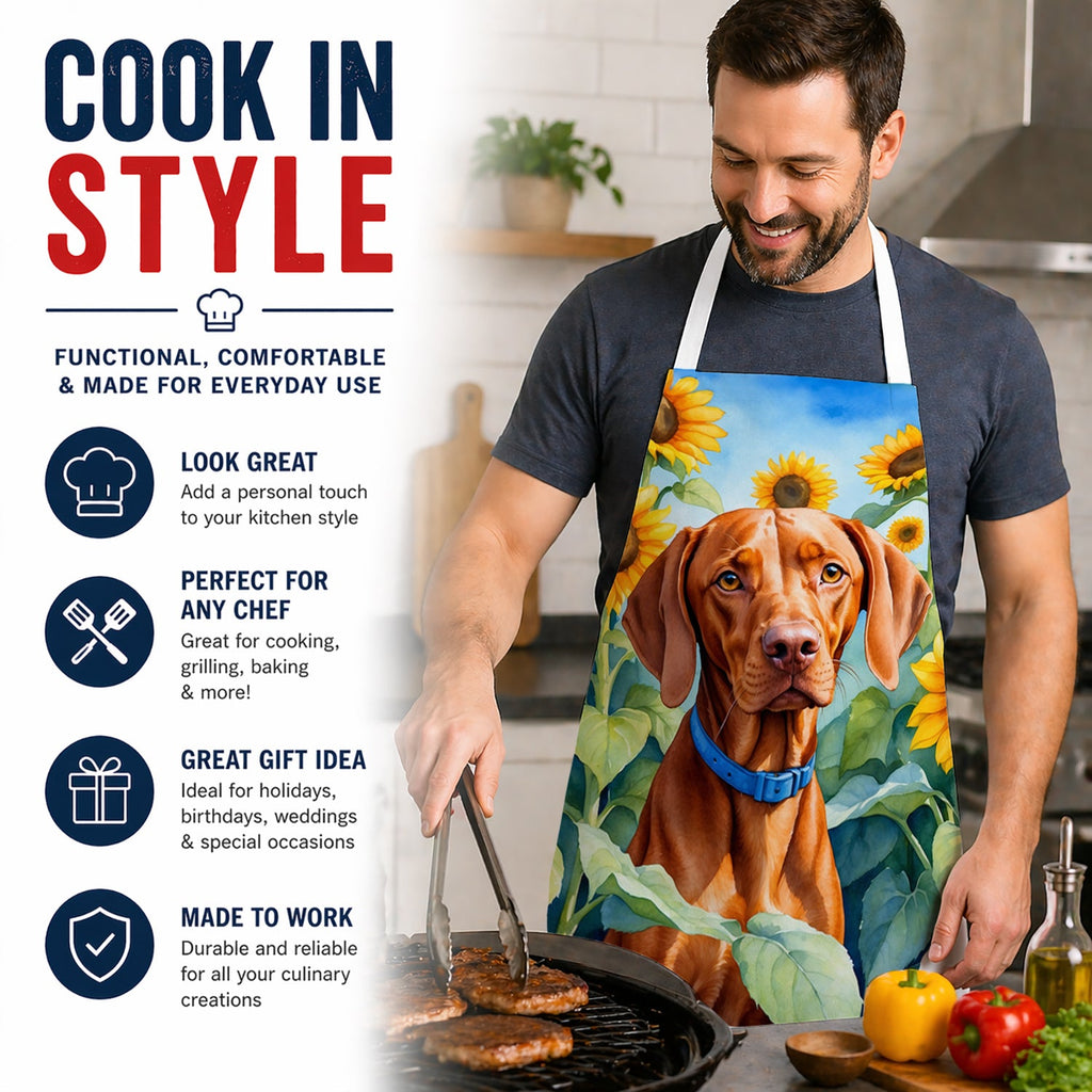 Vizsla in Sunflowers Apron Cooking Kitchen Server Baking Crafts Gardening for Adult Women Men, Unisex, Large, Multicolor