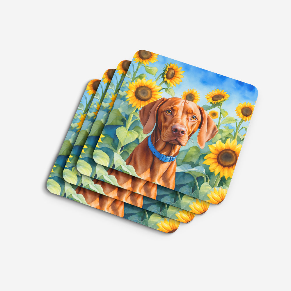 Vizsla in Sunflowers Foam Coasters Set of 4 Cup Coasters for Indoor Outdoor, Tabletop Protection, Anti Slip, Mouse pad Material