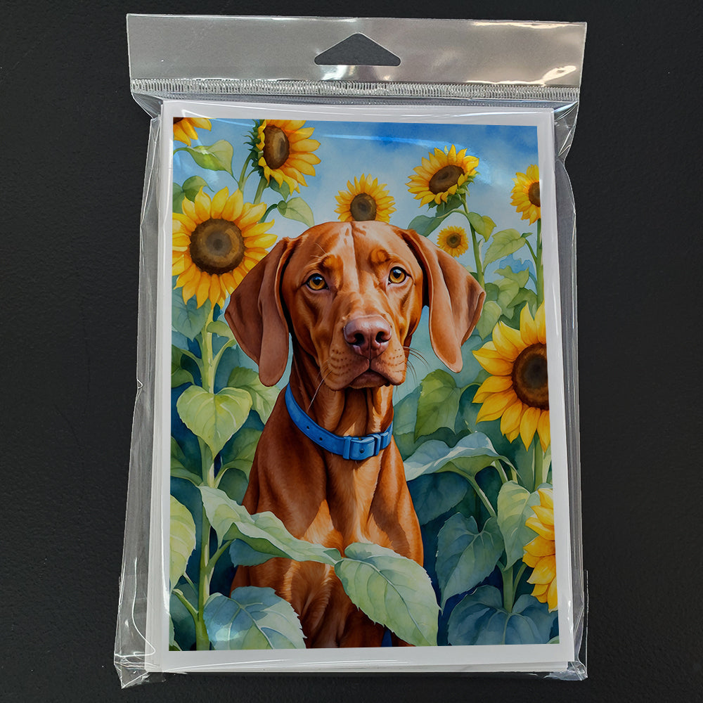 Vizsla in Sunflowers Greeting Cards Pack of 8 Blank Cards with Envelopes Whimsical A7 Size 5x7