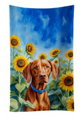 Vizsla in Sunflowers Kitchen Towel Velour Plush Front and Cotton Loop Back Machine Washable
