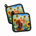 Vizsla in Sunflowers Pot Holder Set of 2 Heat Resistant Quilted Hot Pads 7.5 x 7.5 Inch, Insulated Kitchen Trivets for Cooking & Baking