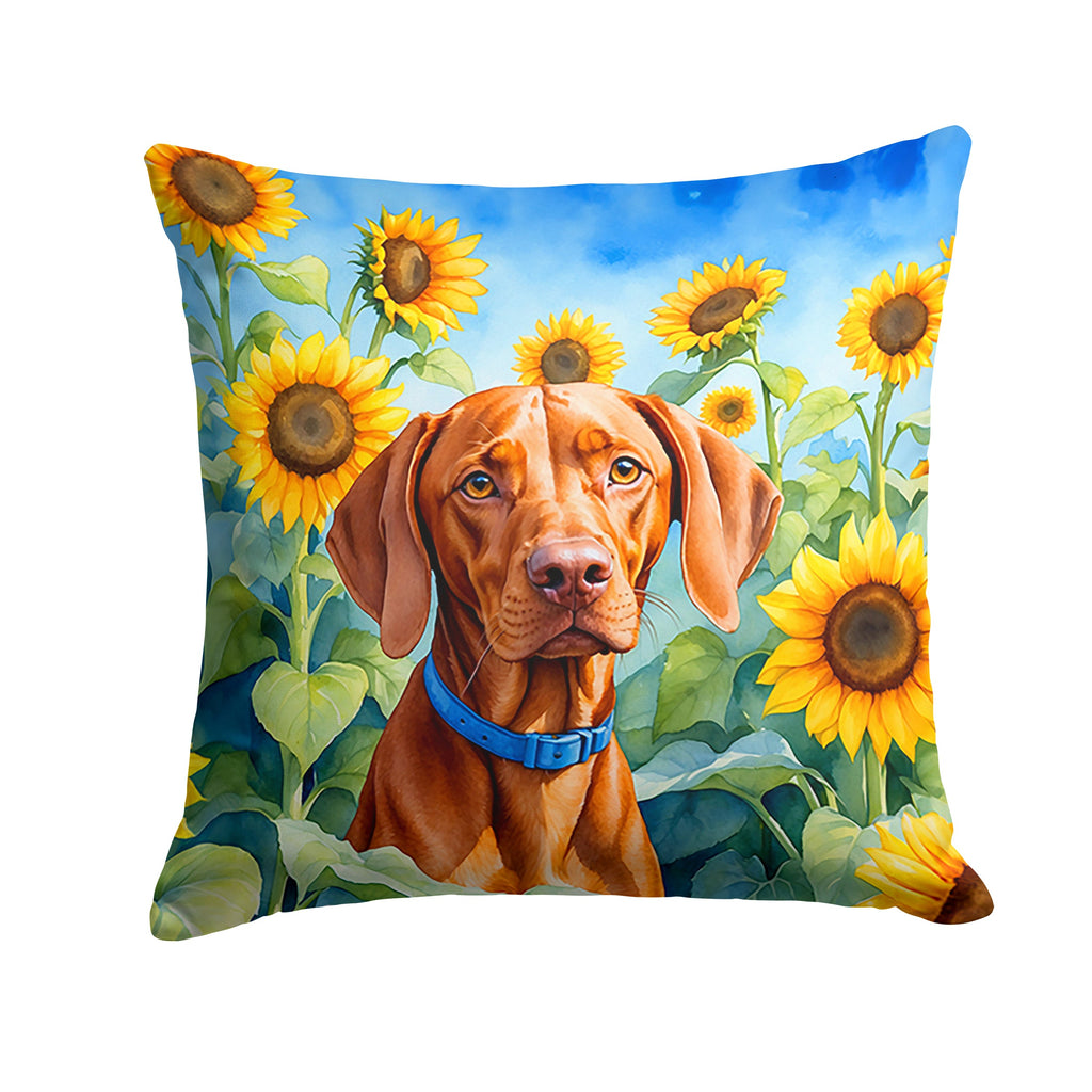 Vizsla in Sunflowers Decorative Throw Pillow 14x14 Indoor Outdoor Accent Cushion, Fabric Cover with Insert for Sofa, Bed, Porch & Living Room