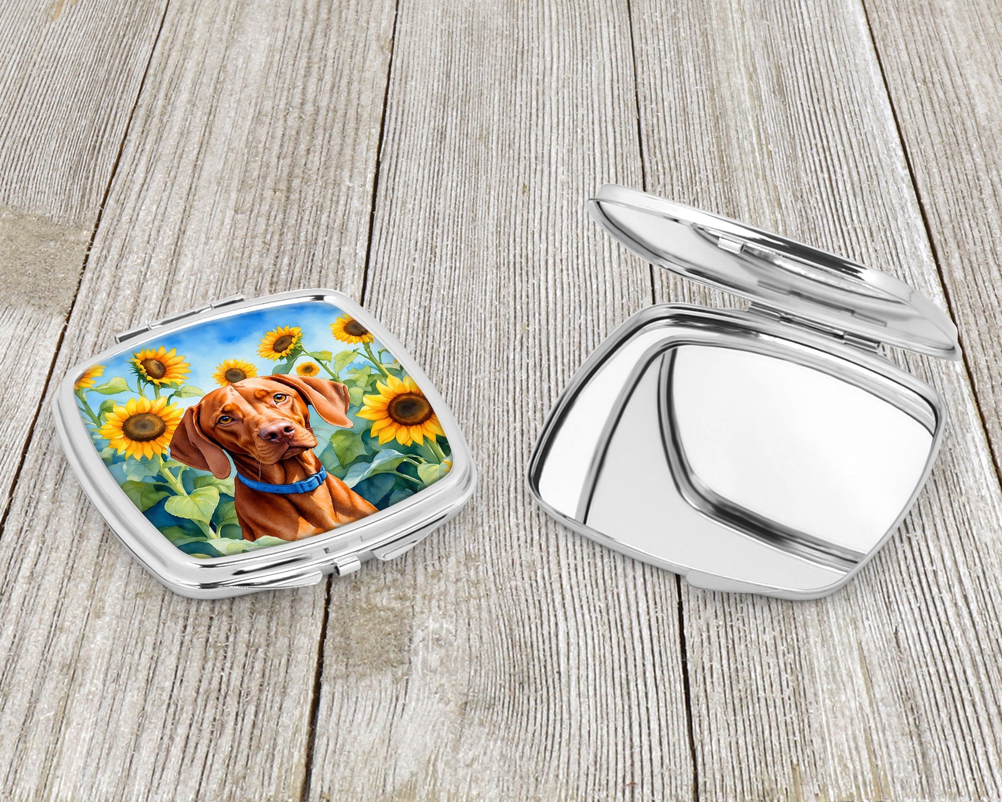Vizsla in Sunflowers Compact Mirror Decorative Travel Makeup Mirror for Women Girls Gifts Pocket Makeup Mirror Folding Handheld