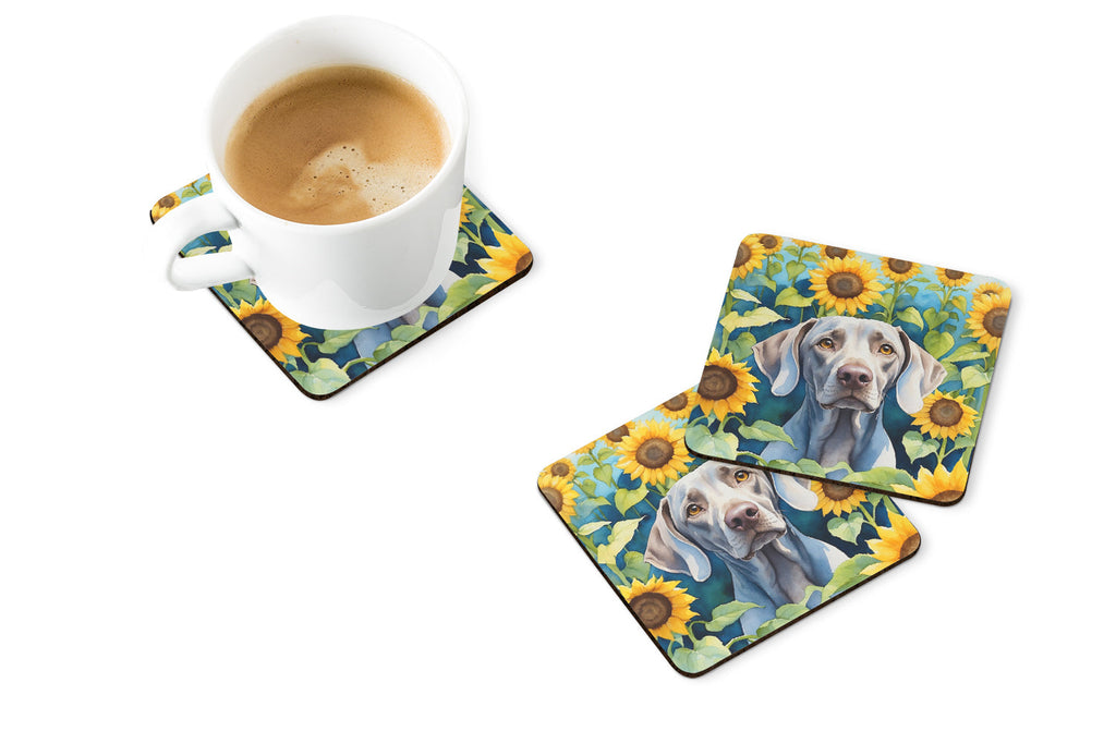 Weimaraner in Sunflowers Foam Coasters Set of 4 Cup Coasters for Indoor Outdoor, Tabletop Protection, Anti Slip, Mouse pad Material