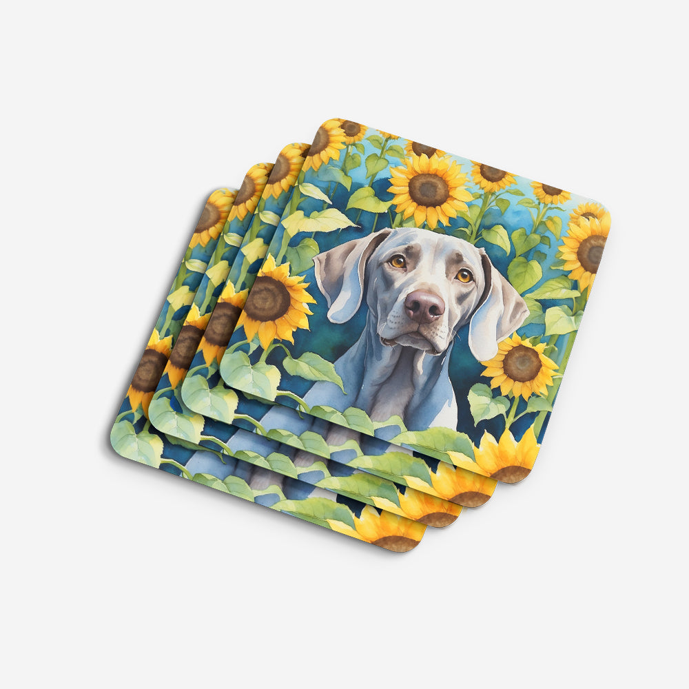 Weimaraner in Sunflowers Foam Coasters Set of 4 Cup Coasters for Indoor Outdoor, Tabletop Protection, Anti Slip, Mouse pad Material