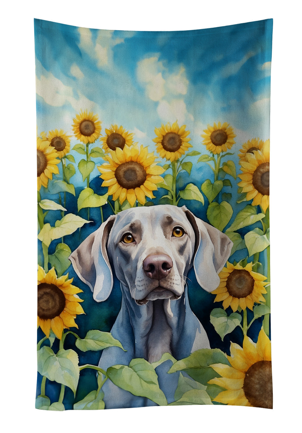 Weimaraner in Sunflowers Kitchen Towel Velour Plush Front and Cotton Loop Back Machine Washable