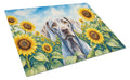 Weimaraner in Sunflowers Cutting Board Tempered Glass Kitchen Cutting Surface, Heat Resistant Chopping Board with Non-Slip Feet, Decorative Food Prep & Serving