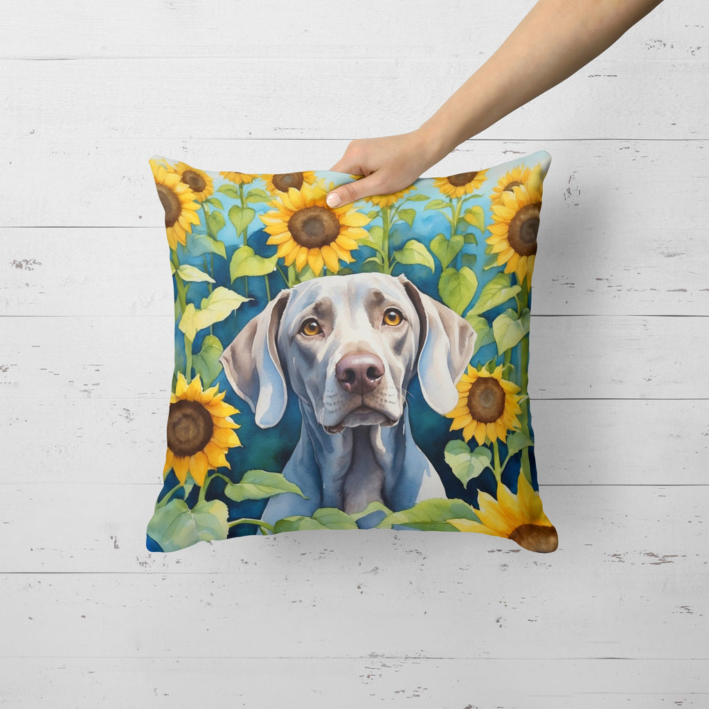 Weimaraner in Sunflowers Decorative Throw Pillow 18x18 Indoor Outdoor Accent Cushion, Fabric Cover with Insert for Sofa, Bed, Porch & Living Room
