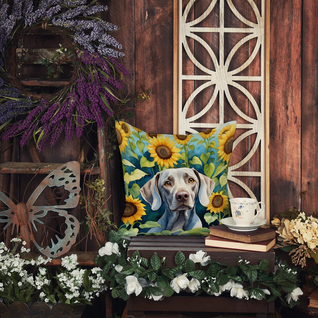 Weimaraner in Sunflowers Decorative Throw Pillow 18x18 Indoor Outdoor Accent Cushion, Fabric Cover with Insert for Sofa, Bed, Porch & Living Room
