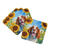 Welsh Springer Spaniel in Sunflowers Foam Coasters Set of 4 Cup Coasters for Indoor Outdoor, Tabletop Protection, Anti Slip, Mouse pad Material