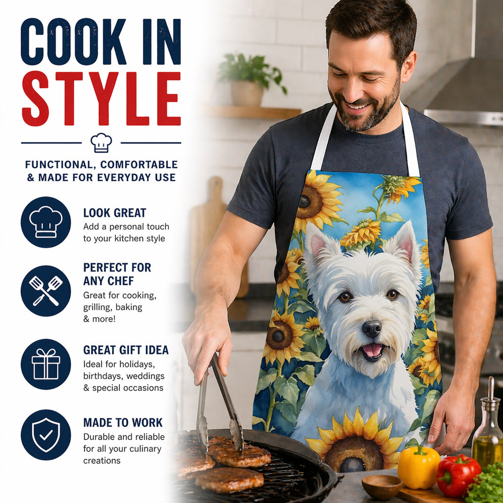 Westie in Sunflowers Apron Cooking Kitchen Server Baking Crafts Gardening for Adult Women Men, Unisex, Large, Multicolor