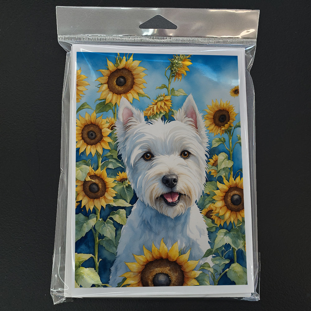 Westie in Sunflowers Greeting Cards Pack of 8 Blank Cards with Envelopes Whimsical A7 Size 5x7