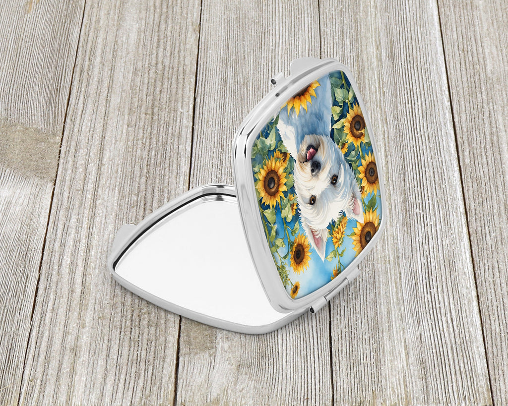 Westie in Sunflowers Compact Mirror Decorative Travel Makeup Mirror for Women Girls Gifts Pocket Makeup Mirror Folding Handheld
