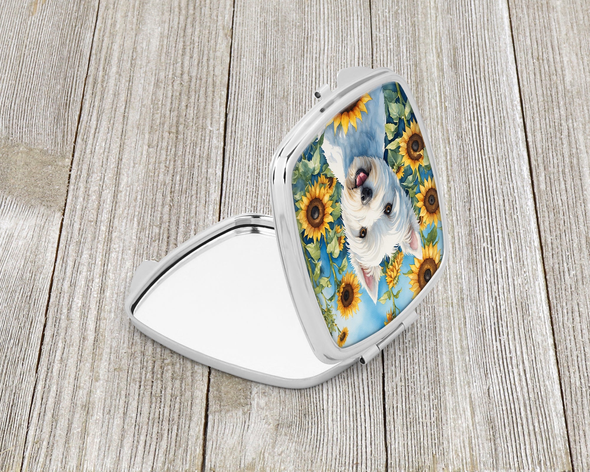 Westie in Sunflowers Compact Mirror Decorative Travel Makeup Mirror for Women Girls Gifts Pocket Makeup Mirror Folding Handheld