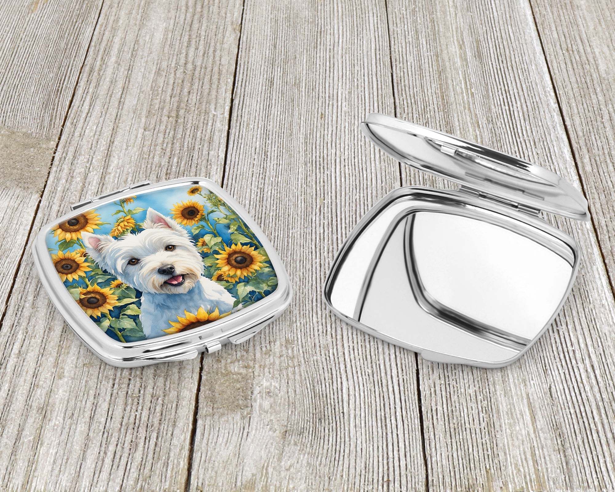 Westie in Sunflowers Compact Mirror Decorative Travel Makeup Mirror for Women Girls Gifts Pocket Makeup Mirror Folding Handheld