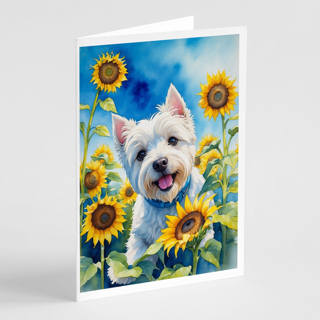 Westie in Sunflowers Greeting Cards Pack of 8 Blank Cards with Envelopes Whimsical A7 Size 5x7