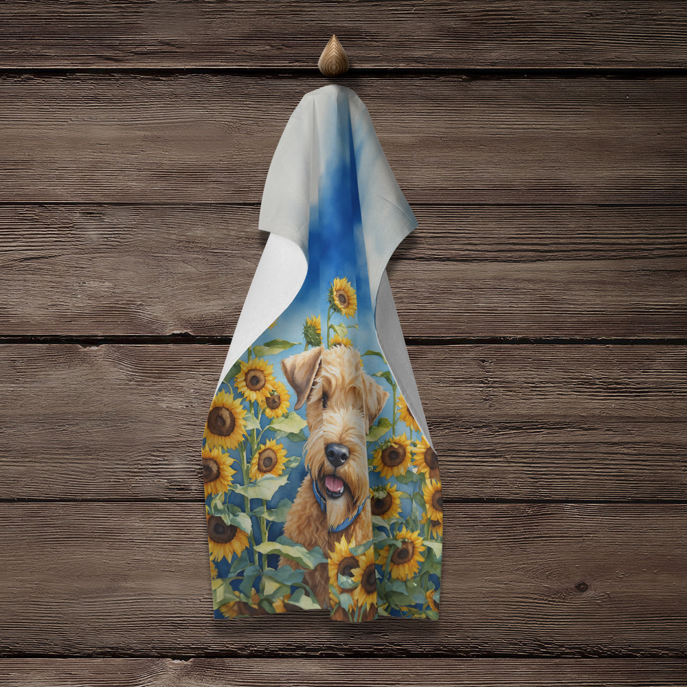 Wheaten Terrier in Sunflowers Kitchen Towel Velour Plush Front and Cotton Loop Back Machine Washable