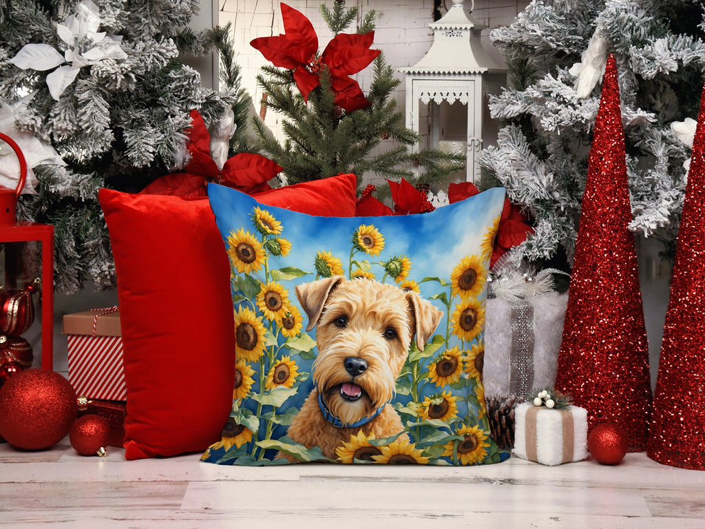 Wheaten Terrier in Sunflowers Decorative Throw Pillow 14x14 Indoor Outdoor Accent Cushion, Fabric Cover with Insert for Sofa, Bed, Porch & Living Room