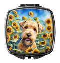 Wheaten Terrier in Sunflowers Compact Mirror Decorative Travel Makeup Mirror for Women Girls Gifts Pocket Makeup Mirror Folding Handheld