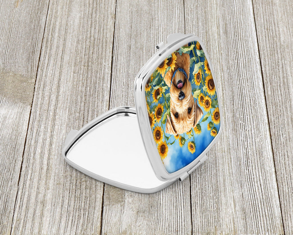 Wheaten Terrier in Sunflowers Compact Mirror Decorative Travel Makeup Mirror for Women Girls Gifts Pocket Makeup Mirror Folding Handheld