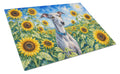 Whippet in Sunflowers Cutting Board Tempered Glass Kitchen Cutting Surface, Heat Resistant Chopping Board with Non-Slip Feet, Decorative Food Prep & Serving