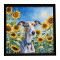 Whippet in Sunflowers Framed Metal Print Bathroom, Kitchen, Office, Home Decor Wall Art Ready to Hang, Square, 8X8