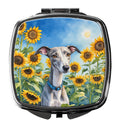 Whippet in Sunflowers Compact Mirror Decorative Travel Makeup Mirror for Women Girls Gifts Pocket Makeup Mirror Folding Handheld