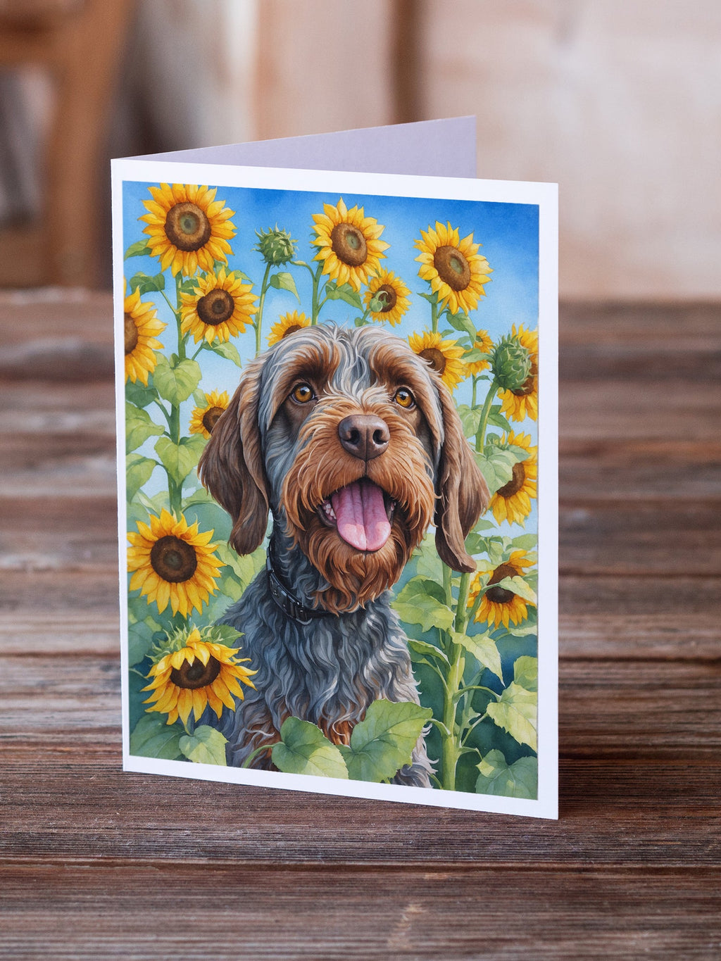 Wirehaired Pointing Griffon in Sunflowers Greeting Cards Pack of 8 Blank Cards with Envelopes Whimsical A7 Size 5x7
