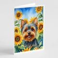 Yorkshire Terrier in Sunflowers Greeting Cards Pack of 8 Blank Cards with Envelopes Whimsical A7 Size 5x7